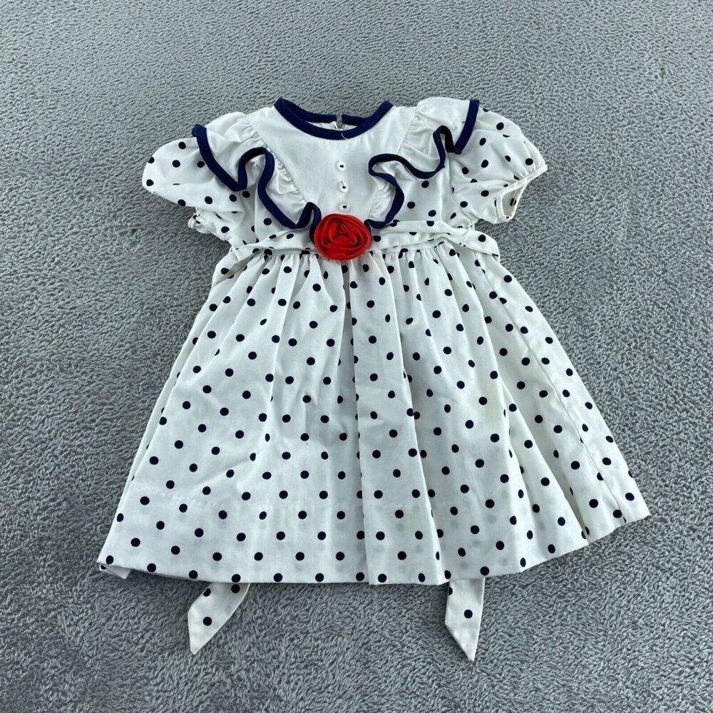 Vintage Sylvia Bloomingdales Girls Polka Dot Cotton Dress  Size XL 5690